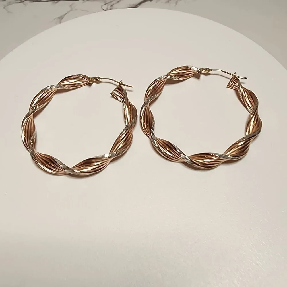 925 Silver and Rose Gold Two-Tone Twist Hoop Earrings